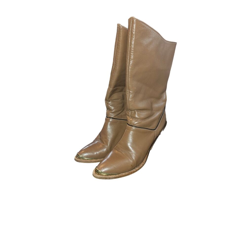 Vintage Dingo High Heel‎ Cowboy Boots Taupe 8N Pointed Toe lynx meadow w/box